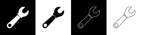 设置Wrench扳手图标隔离在黑白背景 病媒图解 — 图库矢量图片
