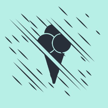 Yeşil arka planda izole edilmiş waffle külahlı siyah dondurma. Güzel sembol. Arıza tarzı. Vektör İllüstrasyonu.