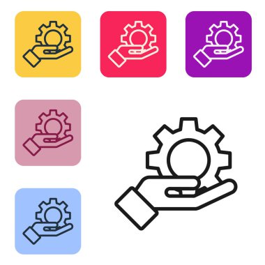 El simgesindeki siyah çizgi Ayarları beyaz arkaplanda izole edildi. Renkli kare düğmelerle simgeleri ayarla. Vektör İllüstrasyonu.