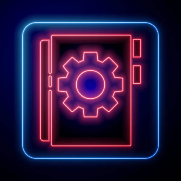 Glödande Neon Användarmanuell Ikon Isolerad Blå Bakgrund Användarhandbok Instruktionsskylt Läs — Stock vektor