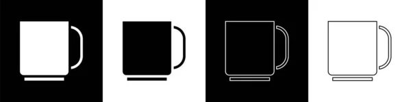 Установить Coffee Cup Иконка Изолирована Черно Белом Фоне Чашка Чая — стоковый вектор