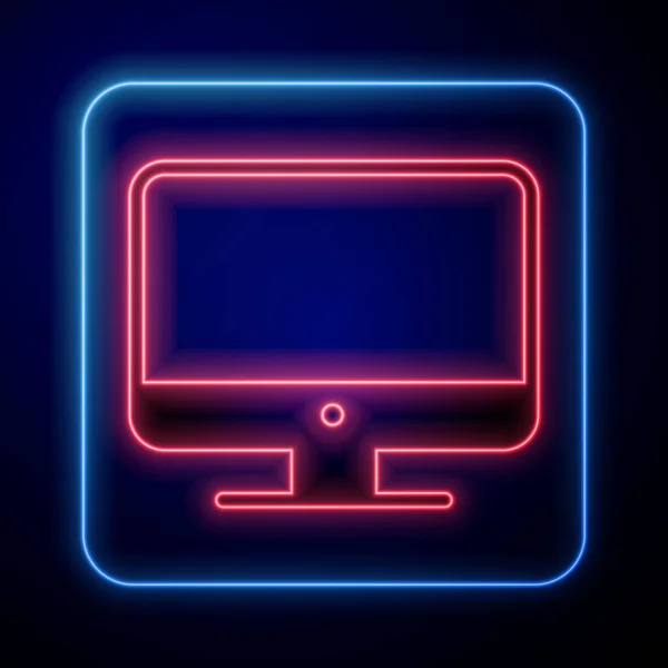 Parlayan Neon Bilgisayar Monitör Simgesi Mavi Arkaplanda Izole Edildi Elektronik — Stok Vektör