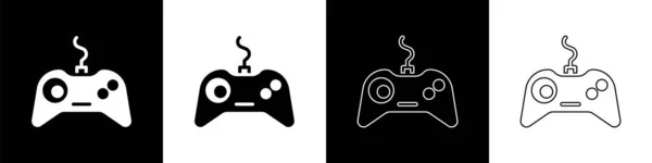 Definir Ícone Gamepad Isolado Fundo Preto Branco Controlador Jogo Ilustração —  Vetores de Stock