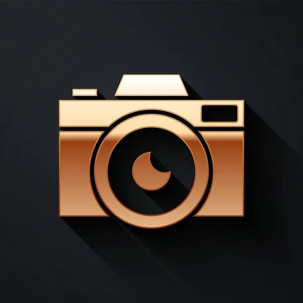 Золота Фотокамера Ізольована Чорному Тлі Піктограма Фотоапарата Довгий Стиль Тіней — стоковий вектор