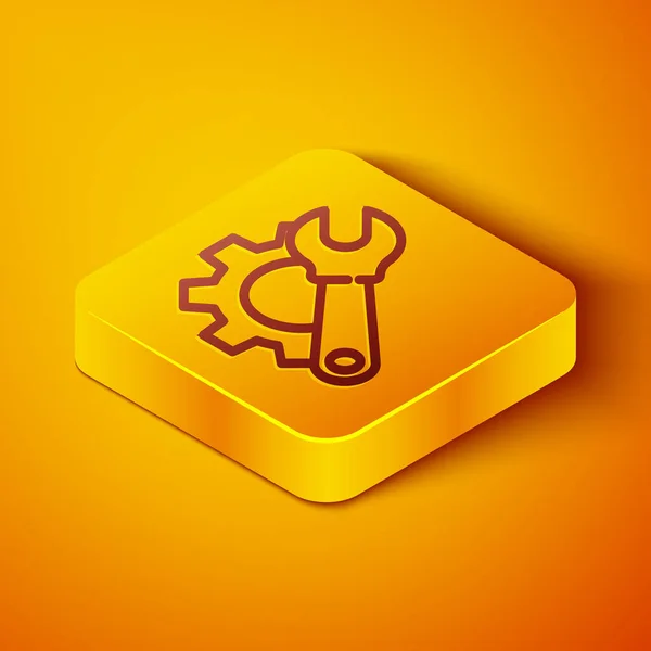 Isometric Line Wrench Spanner Gear Icon Isolated Orange Background Adjusting — Stock Vector