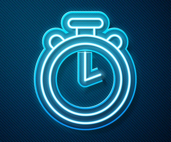 Glowing Neon Line Stopwatch Icon Isolated Blue Background Time Timer — Stock Vector