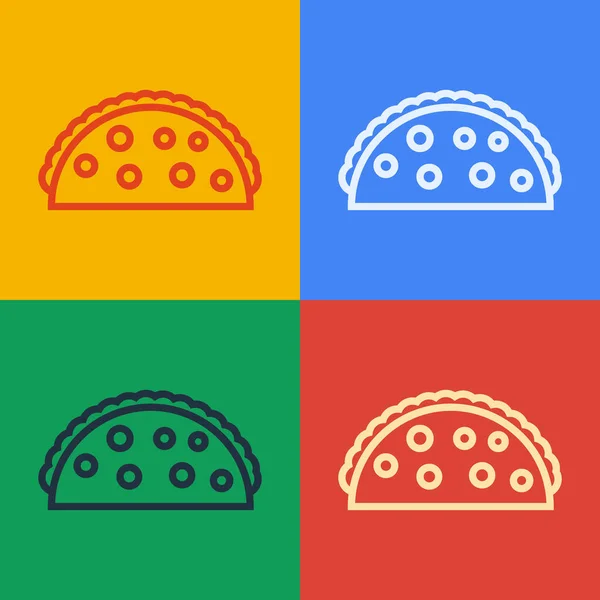 Pop Art Line Taco Com Ícone Tortilla Isolado Fundo Cor —  Vetores de Stock