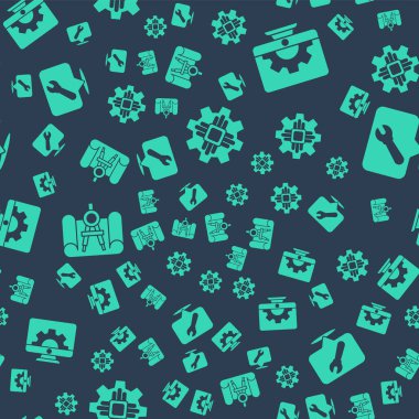 İşlemci, bilgisayar monitörü ve donanımı, pusula ve pusula ve konumu dikişsiz şablona ayarlayın. Vektör.