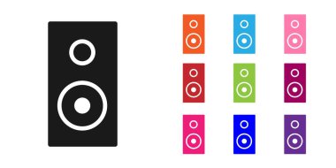 Siyah Stereo hoparlör simgesi beyaz arkaplanda izole edildi. Ses sistemi hoparlörleri. Müzik ikonu. Müzikal sütun hoparlörü. Simgeleri renklendirin. Vektör İllüstrasyonu.