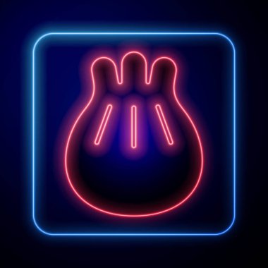 Kesme tahtası simgesi üzerinde parlayan neon Khinkali mavi arkaplanda izole edildi. Geleneksel Gürcü hamur tatlısı. Vektör İllüstrasyonu.