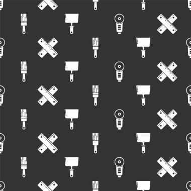 Öğütücü, çapraz cetvel, boya fırçası ve macun bıçağını pürüzsüz desende ayarla. Vektör.