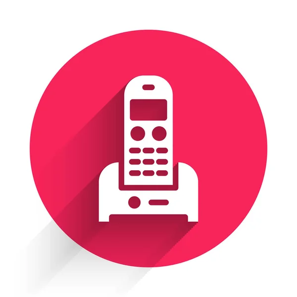 Ícone Telefone Branco Isolado Com Sombra Longa Telefone Fixo Botão — Vetor de Stock