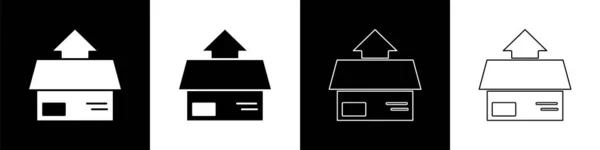 Set Kartonschachtel Symbol Isoliert Auf Schwarz Weißem Hintergrund Box Paket — Stockvektor