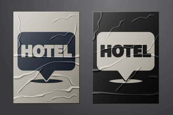 White Location Hotel Ikona Izolované Zmačkaném Papíře Pozadí Koncepce Symbol — Stockový vektor