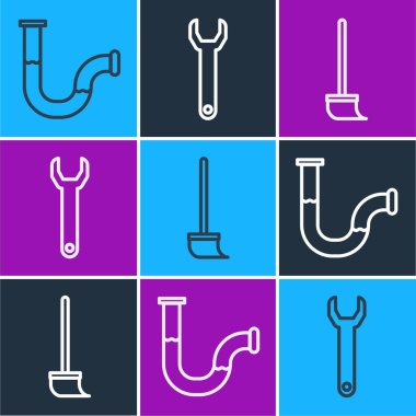 Hat Endüstrisi metalik borusu, Paspas ve İngiliz anahtarı simgesi. Vektör.