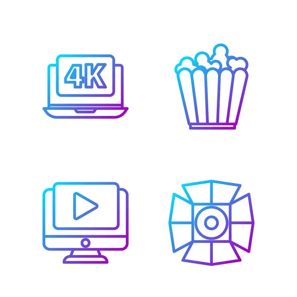 Nastavit Linku Film Reflektor Online Přehrávání Videa Laptop Video Popcorn — Stockový vektor