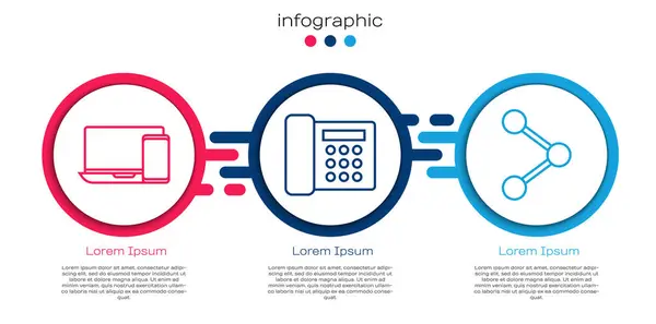 Set Line Monitor Phone Telephone Share Business Infographic Template Vector — Stock Vector