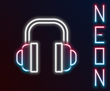 Parlayan neon hattı kulaklık simgesi siyah arkaplanda izole edildi. Müşteri hizmetleri, yardım hattı, çağrı merkezi, faq, bakım. Renkli taslak konsepti. Vektör İllüstrasyonu.