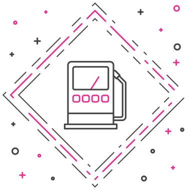 Hat benzini ya da benzin istasyonu simgesi beyaz arkaplanda izole edildi. Araba yakıtı sembolü. Benzin pompası. Renkli taslak konsepti. Vektör İllüstrasyonu.