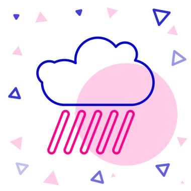 Beyaz arka planda izole edilmiş yağmur ikonlu çizgi bulutu. Yağmur damlaları ile yağmur bulutu yağışı. Renkli taslak konsepti. Vektör İllüstrasyonu.