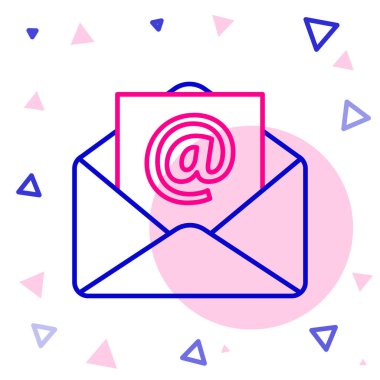 Satır Posta ve e- posta simgesi beyaz arkaplanda izole edildi. Zarf sembolü e-postası. E- posta kodu. Renkli taslak konsepti. Vektör İllüstrasyonu.