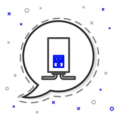 Beyaz arka planda izole edilmiş yanan bir ateş ikonu olan çizgi gazı kazanı. Renkli taslak konsepti. Vektör İllüstrasyonu.