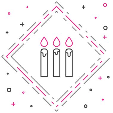 Beyaz arkaplanda izole edilmiş çizgi halinde doğum günü pastası mumları ikonu. Renkli taslak konsepti. Vektör İllüstrasyonu.