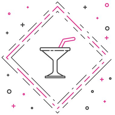 Beyaz arka planda izole edilmiş çizgi martini cam ikonu. Kokteyl ikonu. Şarap kadehi ikonu. Renkli taslak konsepti. Vektör İllüstrasyonu.