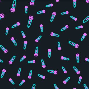 Line Dildo vibrator for sex games icon isolated seamless pattern on black background. Sex toy for adult. Vaginal exercise machines for intimate.  Vector Illustration.