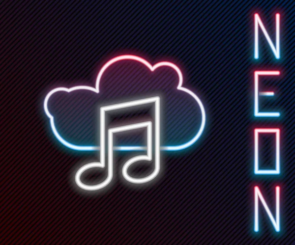 Parlayan Neon Hattı Müzik Yayın Servisi Simgesi Siyah Arkaplanda Izole — Stok Vektör