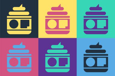 Pop sanat kremi ya da losyon kozmetik tüp ikonu renkli arka planda izole edilmiş. Erkekler için vücut bakım ürünleri. Vektör İllüstrasyonu.