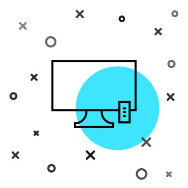 Siyah çizgi Akıllı TV simgesi beyaz arkaplanda izole edildi. Televizyon tabelası. Rastgele dinamik şekiller. Vektör İllüstrasyonu.