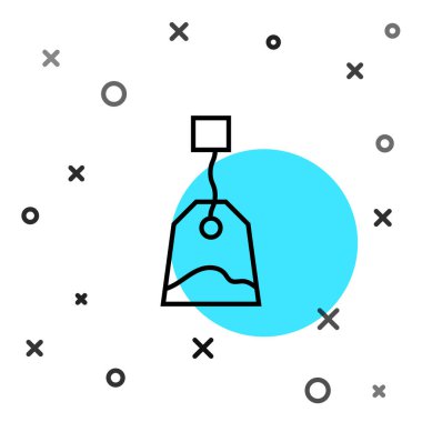 Siyah çizgi çay poşeti simgesi beyaz arkaplanda izole edildi. Rastgele dinamik şekiller. Vektör İllüstrasyonu.