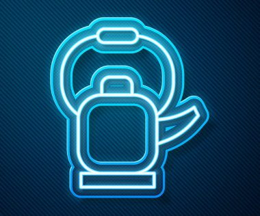 Işıldayan neon çizgisi Kettle mavi arkaplanda ikon izole edilmiş. Çaydanlık ikonu. Vektör İllüstrasyonu.