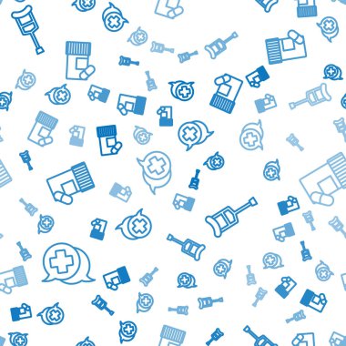 Doktor, koltuk değneği, koltuk değneği, ilaç şişesi ve ilaçlarla diyalog kurun. Vektör.