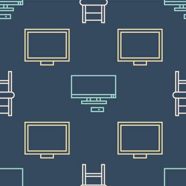 Satır Sandalyesi, Resim çerçevesi masaya ve Akıllı TV 'yi de pürüzsüz desene ayarlayın. Vektör.