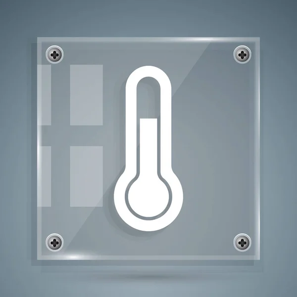 白色气象学温度计测量在灰色背景下隔离的图标 显示炎热或寒冷天气的温度计设备 方块玻璃面板 病媒图解 — 图库矢量图片