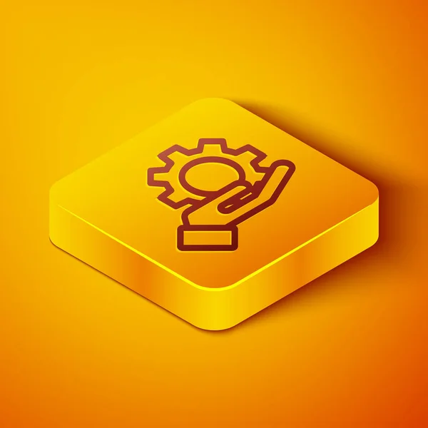 Isometric Line Settings Hand Icon Isolated Orange Background Yellow Square — Stock Vector