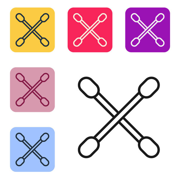 Black line Cotton swab for ears icon isolated on white background. Set icons in color square buttons. Vector Illustration.