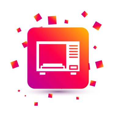 Beyaz arka planda izole edilmiş beyaz mikrodalga fırın ikonu. Ev aletleri simgesi. Kare renk düğmesi. Vektör İllüstrasyonu.