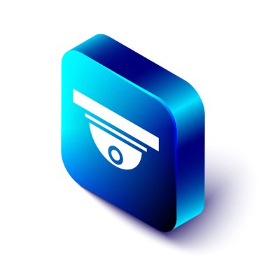 Beyaz arkaplanda Isometric Motion sensör simgesi izole edildi. Mavi kare düğme. Vektör İllüstrasyonu.