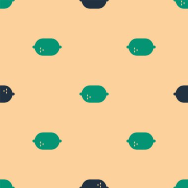 Yeşil ve siyah limon simgesi bej arka planda izole edilmiş pürüzsüz desen. Vektör İllüstrasyonu.