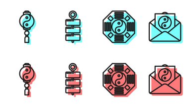 Yin Yang, Yin Yang, Firework ve Yin Yang ve zarf ikonu. Vektör.