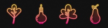 Yaprak ya da yaprak, Yaprak ya da Yaprak, Soğan ve Armut. Parlayan neon ikonu. Vektör.