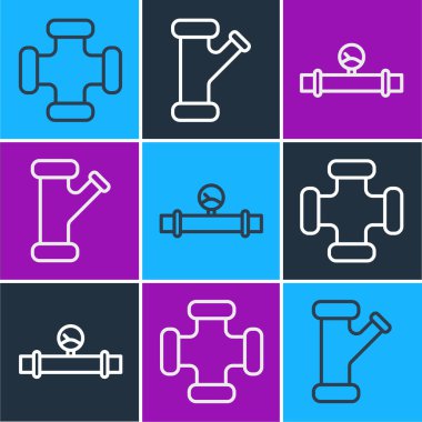 Endüstri hattı metalik boru, sanayi borusu, manometre ve endüstriyel metalik boru ikonu. Vektör.