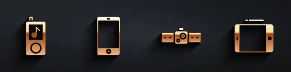 集音乐播放器 智能手机 Smartwatch和图形平板图标于一体 有很长的阴影 — 图库矢量图片