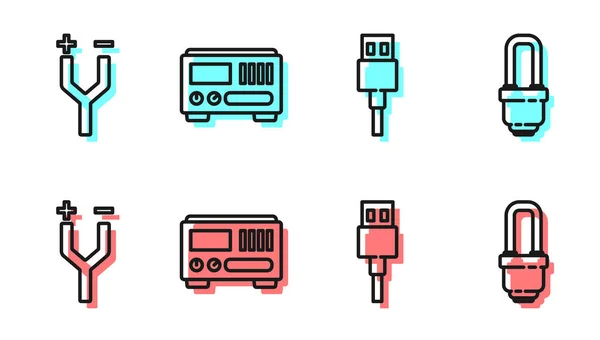 Set Line Usb Kabel Sladd Elektrisk Kabel Elektriska Mätinstrument Och — Stock vektor