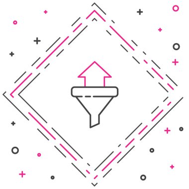 Satışlar beyaz zemin üzerinde izole edilmiş pazarlama ve başlangıç iş simgesi okları ile huni. Bilgi şablonu. Renkli taslak konsepti. Vektör İllüstrasyonu.