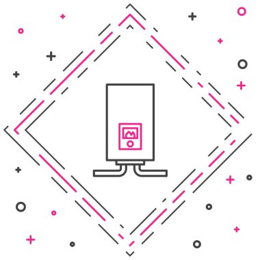 Beyaz arka planda izole edilmiş yanan bir ateş ikonu olan çizgi gazı kazanı. Renkli taslak konsepti. Vektör İllüstrasyonu.