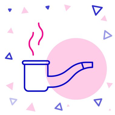 Beyaz arka planda izole edilmiş duman simgesi olan çizgi sigara piposu. Tütün piposu. Renkli taslak konsepti. Vektör İllüstrasyonu.